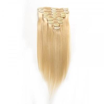 China Blonde Straight Hair 613 Clip In Real Hair Extensions Wholesale 10A-CIipin-613ST for sale