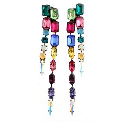 China FASHIONABLE European Geometric Glass Tassel Earrings Long Rhinestone Diamond Crystal Earrings for sale