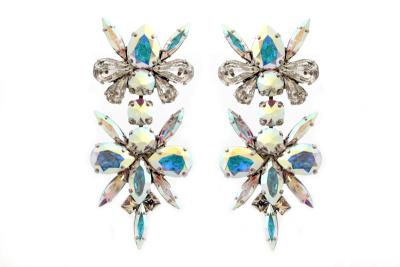 China TRENDY Custom Rainbow Opal Tone Crystal Embellished Silver Plated Earrings For Women for sale