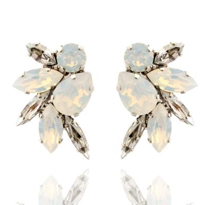 China Fashionable Custom Opal and White Crystal Tone Crystal Embellished Stud Silver Plated Earrings For Women for sale