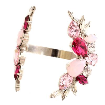 China Women's Crystal Customized Fashion Red Pink Crystal Silver Plated Cuffs For for sale