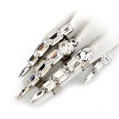 China FASHIONABLE style punk custom exaggerated crystal embellished ring in clear crystal shades. Silver plated two loops with two loops and two l for sale