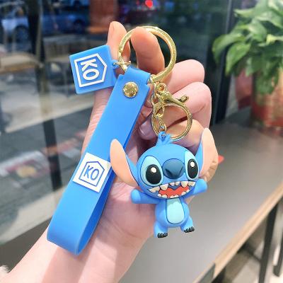 China Decoration Gift Cute Cartoon Stitch Monster Animal Key Chain Women Leather Key Ring Chains Car Bag Charm Kid Rope Toys for sale