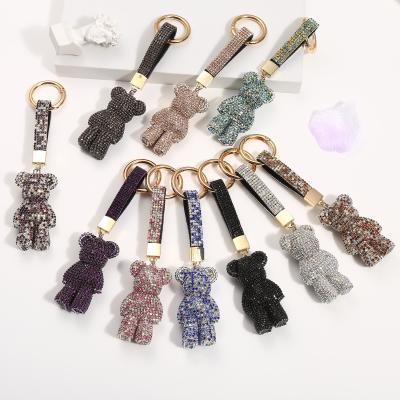 China Key Chain Bag Llaveros Pendant Para Mujer Strass Leather Strap High Quality Animal Car Key Chain Bear Fancy&Fantasy Rhinestone Promotion Gift for sale