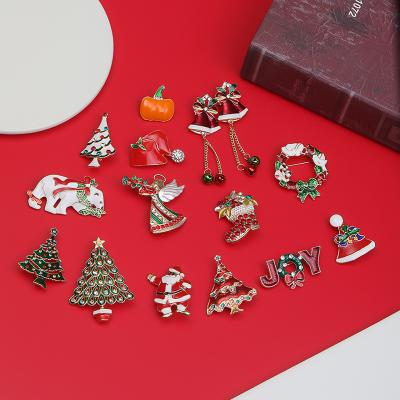 China Festival Christmas Enamel Pin Snowman Santa Claus Tree Wreath Metal Pins Fashion Jewelry Gift For Women Merry Christmas Decor Gifts for sale