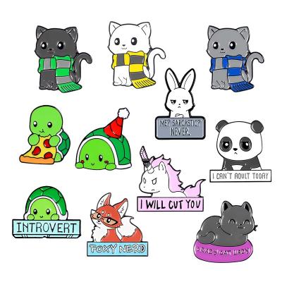 China Festival Cartoon Animal Lapel Pins Custom Lapel Pin Badges Funny Zoo Jewelry Bag Clothes Panda Cat Turtle Fox Rabbit Brooches for sale