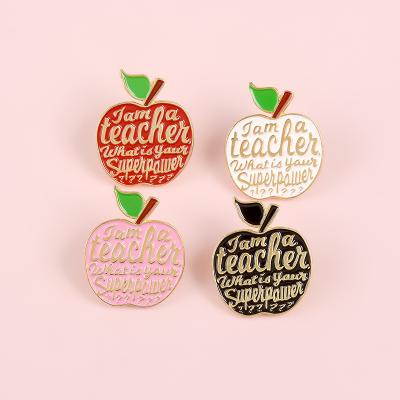 China Festival Personality Teacher Gift Alloy Brooch Four-color Apple Painting Creative Lapel Pin Badge Exquisite for sale