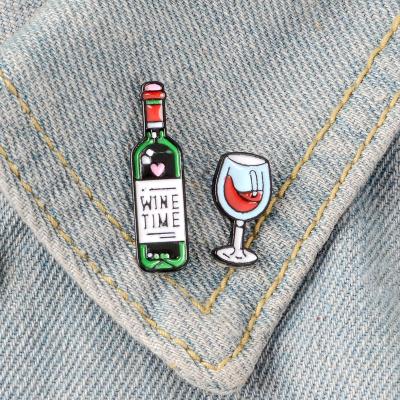 China Festival Mini Cute Wine And Wine Glasses Couple Pins Friend Pin Badge For Lovers Best Lapel Pins Brooch Red Wine Bottle Cup Brooches for sale