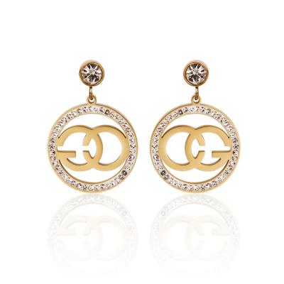 China Fashion Charare 2021 Fashion Circle Inlay Rhinestone Letter C G Zircon Stud Earrings for sale