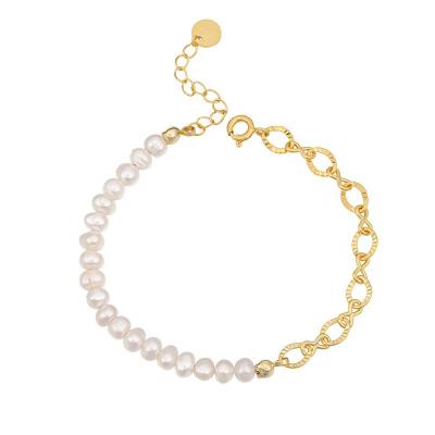 China New Fashionable Custom Shaped Irregular Baroque Pearl Bracelet Women's S925 Silver Bracelet for sale