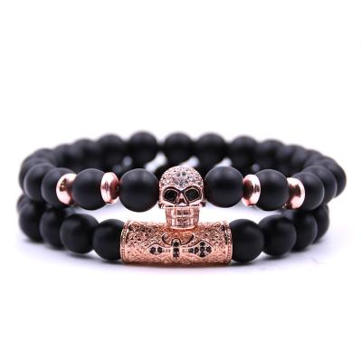 China Charm TRENDY Jewelry Micro Set Zircon Beaded Bangle Skull Black Set Bracelet for sale