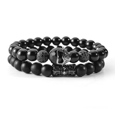 China FASHIONABLE Wholesale Frosted Luminous Stone Bracelet Black Stone Beads Combination Bracelet Set Skull for sale