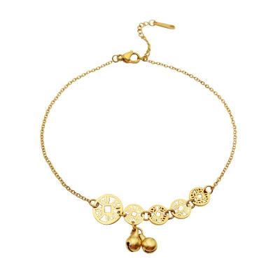 China TRENDY Summer Titanium Steel Gold Plated Bell Beads Anklet Chain For Women for sale