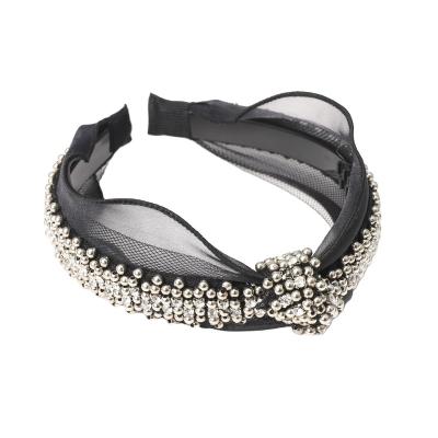 China / Hot Selling Black Pearl Crystal Lace Tied Headband Hair Accessories for sale