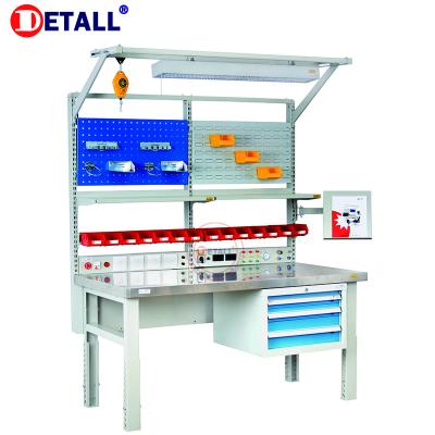 China Heavy Duty Workshop Detall Work Table ESD Metal Garage Workbench With Tool Bench Vise for sale