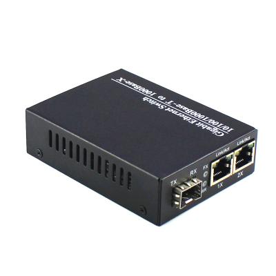 China SBS SFP Solt Fiber Optic Media Converter With 1Solt 2 Rj45 for sale