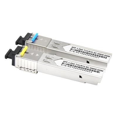 China 1.25G 20KM BIDI A+B 1.25G Single SC Connector Fiber Optic SFP Module TX1310/RX1550nm 20km for sale