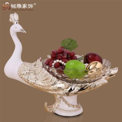 China Decoration Disposable Craft Household Ornament Resin Peacock Handmade Fruit Bowl for sale