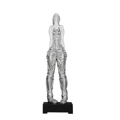 China Modern Fresh Human Girl Woman Figure Gold Silver China Decoration Resin Sculpture Large for sale