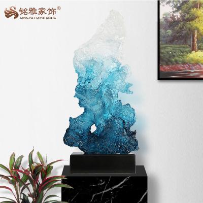 China Light Blue Abstract Resin Craft Fancy Sculpture Modern Europe Look Hotel Lobby Home Decoration for sale