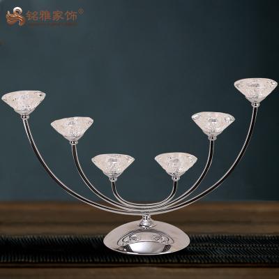 China Europe Holiday Items Crystal Six Heads Candle Holder With Metal Stand For Home Decor for sale