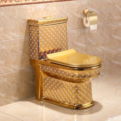 China Luxury Ceramic Bathroom Sanitary Ware Toilet Bowl Sanitary Ware Western Gold Plated One Piece Toilets Auto Operation Gold Plated Bathroom Snare for sale