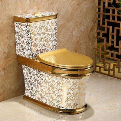 China Gold Color Custom Gold Color Custom Double-Flow Style Bathroom Floor Standing Bathroom Toilet Bowl Royal Ceramic One-Piece Luxury High Wash Toilet water for sale