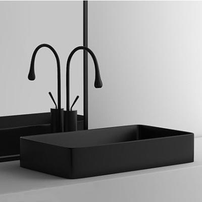 China Easy Clean High Quality Ceramic Sanitary Worktop Rectangle Wash Basin Rectangle Bathroom Sink Sinks Matt Black Ceramic Hand Wash Basin for sale