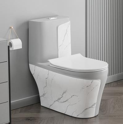 China Floor-standing Luxury Gray Color Hotel Bathroom Pattern Double-Flow WC One-Piece Toilet Bowl Gray Color Ceramic Marble Toilet for sale