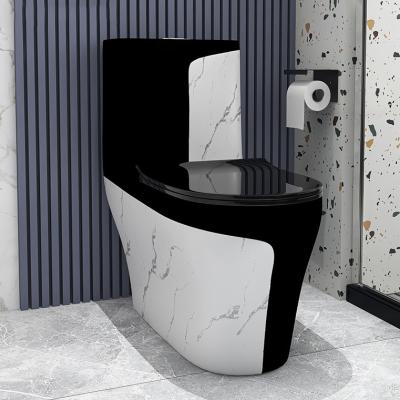 China Modern One-Piece Ceramic Toilet Chest of Drawers Bathroom Luxury Black Color Double-Flow Strap Color WC Toilet Bowl for sale