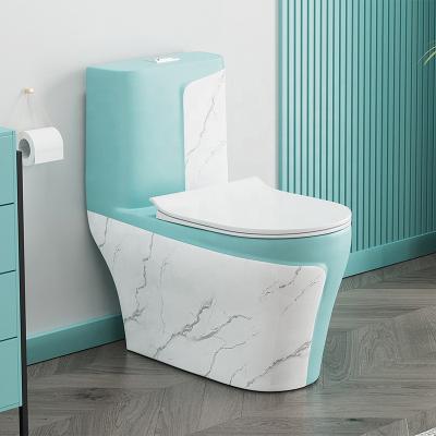 China Double-flow style toilet WC color ceramic one-piece toilet color bathroom ware marble siphonic luxury ceramic washroom sanitary ware for sale