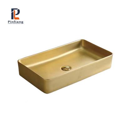 China Scratch Proof Luxury Fashion Sanitary Ware Gold Ceramic Wash Basin Bathroom Sink for sale