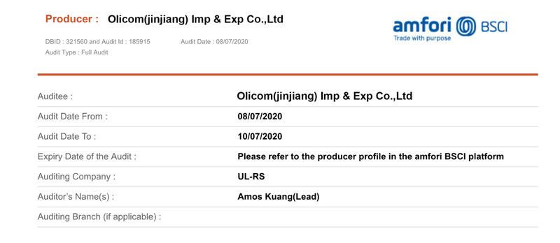 BSCI - Olicom ( Jinjiang) Imp & Exp Co., Ltd.