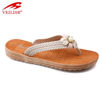 China Summer Beach Flower Design PVC Slippers Lightweight Outdoor Women Flip Flops for sale