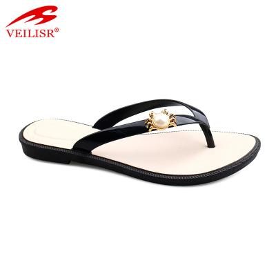 China Summer Beach Fancy Ladies PVC Slippers Flat Outdoor Women Flip Flops for sale