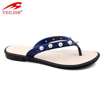 China Flip Flops Design Summer Ladies PVC Flat Outdoor Beaded Slippers Women for sale