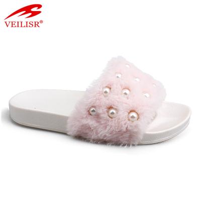 China Fashion \ New Design Women Fur Indoor Slippers Ladies Warm Comfortable \ Durable PVC Shoes for sale