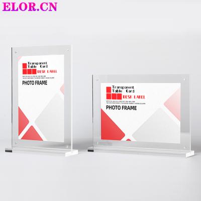 China High Magnetism Double Sided Table Card Vertical Transparent T-shaped Acrylic Table Card Or Horizontal Used In Restaurant, Hotel, Office for sale