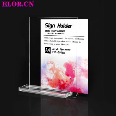 China Elor High Quality High Quality Acrylic Double Sided Slider Menu Sign Holder Desk Stable Picture Frame Highly Transparent for sale