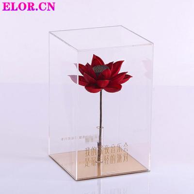 China Beautiful Colorful ELOR Acrylic Rose Box Flower Storage Box Clear Packaging Cover Display Wedding Preserved Rose Storage Bouquet for sale