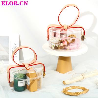 China Small Morden ELOR Mini Cute Transparent Round Box Bag For Girls New Acrylic Round Bucket Box With Leather Handle for sale