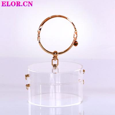 China Morden Elor New Arrival Clear Acrylic Round Box With Bracelet Earring Gift Jewelry Box With You Logo Lady For Girls And Young for sale