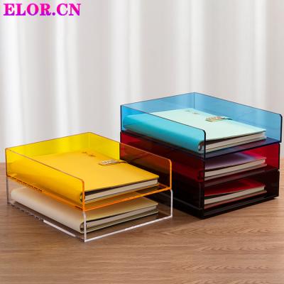 China Stored Thickened Acrylic Folder Holder Laid Data File Case Desktop Storage A4 Color Single Layer Folder Tray for sale