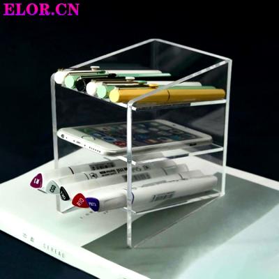 China Wholesale Acrylic Transparent Multigrid Student Elor Pen Holder Watercolor Pen Storage Place On Office Desk Desk for sale