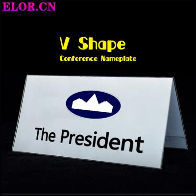 China Highly Transparent Customized Firm Acrylic V-shaped Triangle Meeting Base Base Design Nameplate Used In Meeting Room, Office for sale