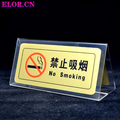 China Elor Factory Wholesale Acrylic Customized New Design Transparent Acrylic No Smoking Sign Board Placed On Table In Office, Restaurant for sale