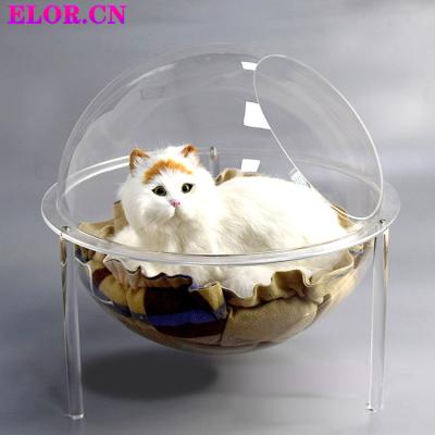 China Morden 2022 Most Popular UFO Space Ball Cat And Dog Pet Bed Large Easy Clean Comfortable Transparent Acrylic House for sale