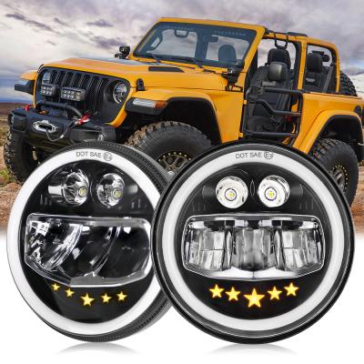 China 7 Inch Dot Offroad Round Replacement Halo Angel Eyes Sealed Beam H4 Diecast Aluminum Motor Led Headlight For Jeep JK JL TJ for sale