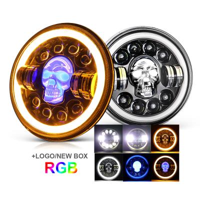 China Super Bright Colorful Die-cast Aluminum Beam Drl Halo High Low Ring Led Headlight, 7 Inch RGB Led Headlamp for sale