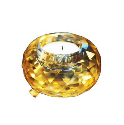 China Luxury Glass Candle Holder With Metal Lid Hand Cut Glass Candle Holder for sale